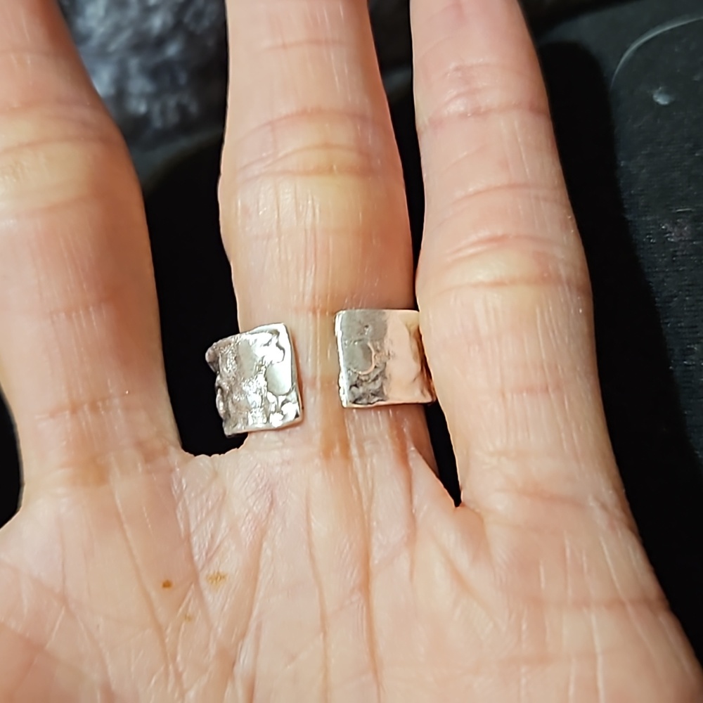 Chunky Silver-Tone Adjustable Ring - image 2